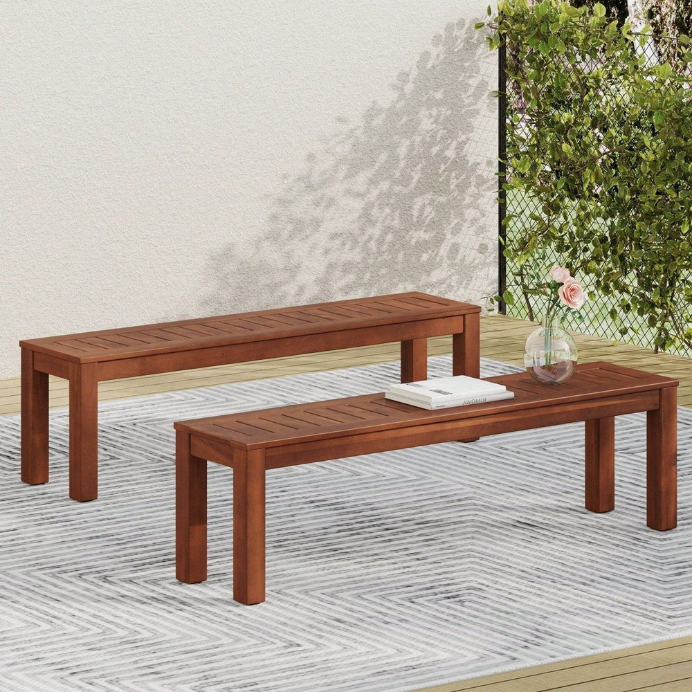 Set Of 2 Elegant 61.75 Inch Outdoor Benches For Patio And Garden Seating Image 2