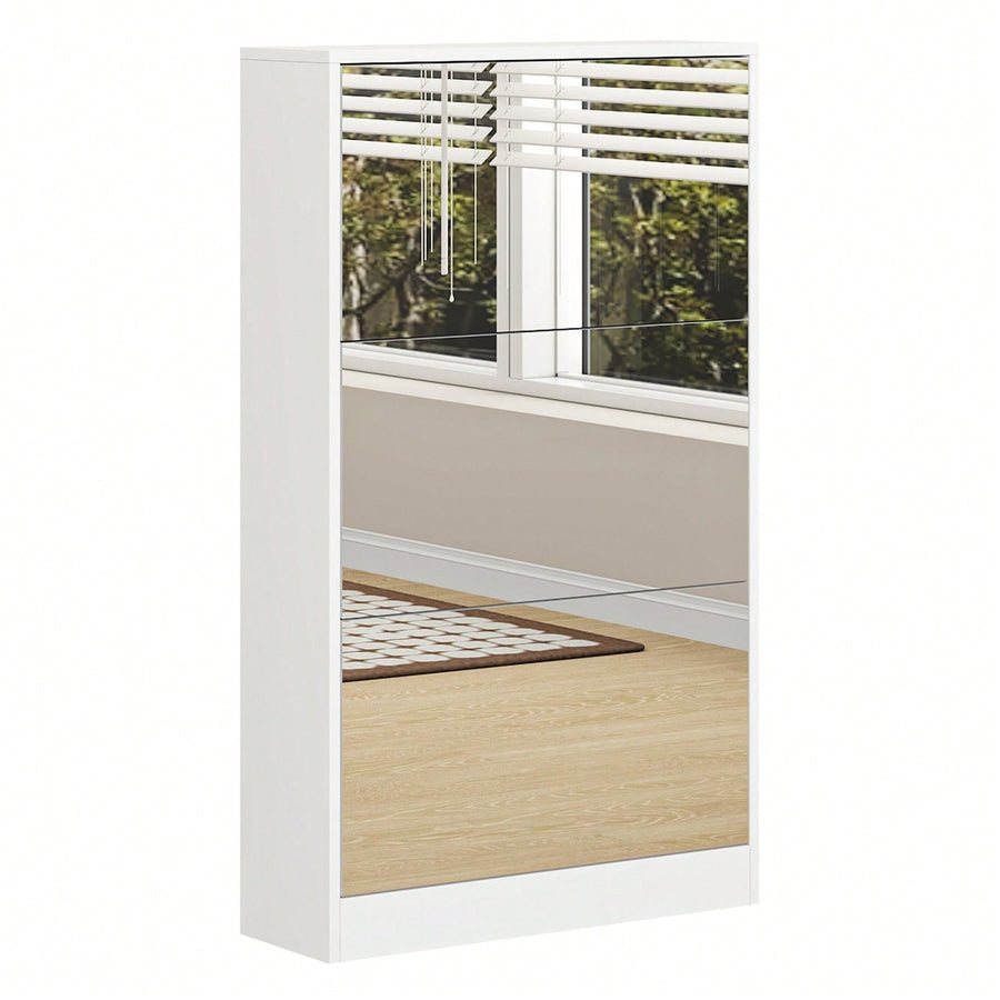 Sleek Shoe Cabinet With Mirror And 3 Flip Drawers For Stylish Entryway Storage Image 1