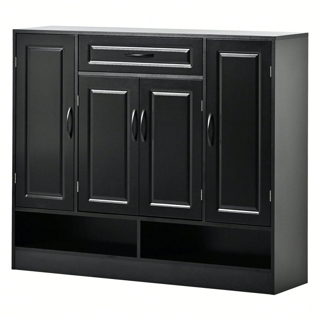 Sleek Modern Shoe Cabinet With Adjustable Shelves Minimalist Storage Organizer For Space-Saving Design Black Image 2