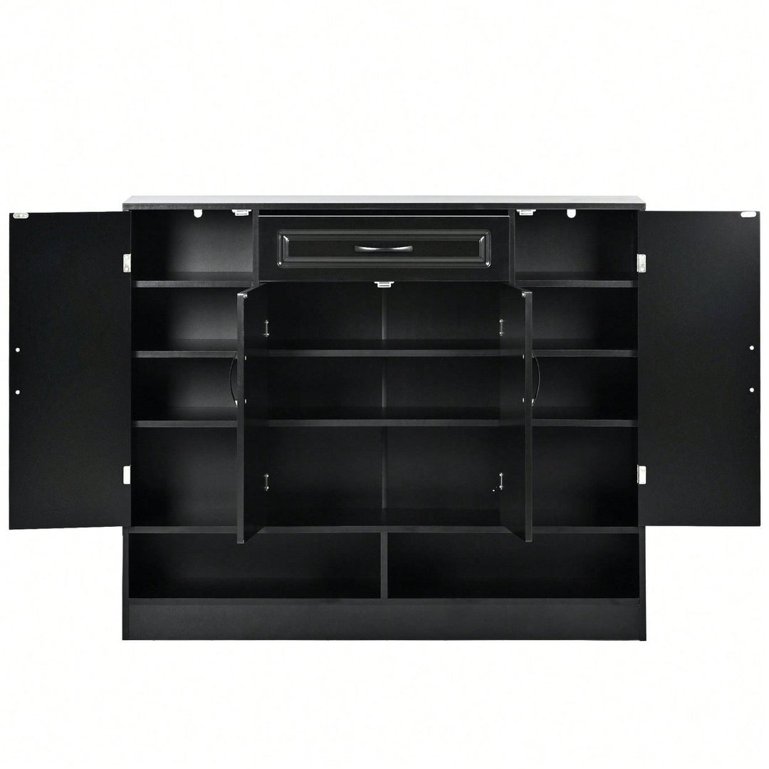 Sleek Modern Shoe Cabinet With Adjustable Shelves Minimalist Storage Organizer For Space-Saving Design Black Image 3