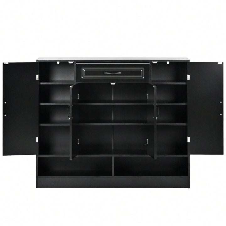 Sleek Modern Shoe Cabinet With Adjustable Shelves Minimalist Storage Organizer For Space-Saving Design Black Image 3