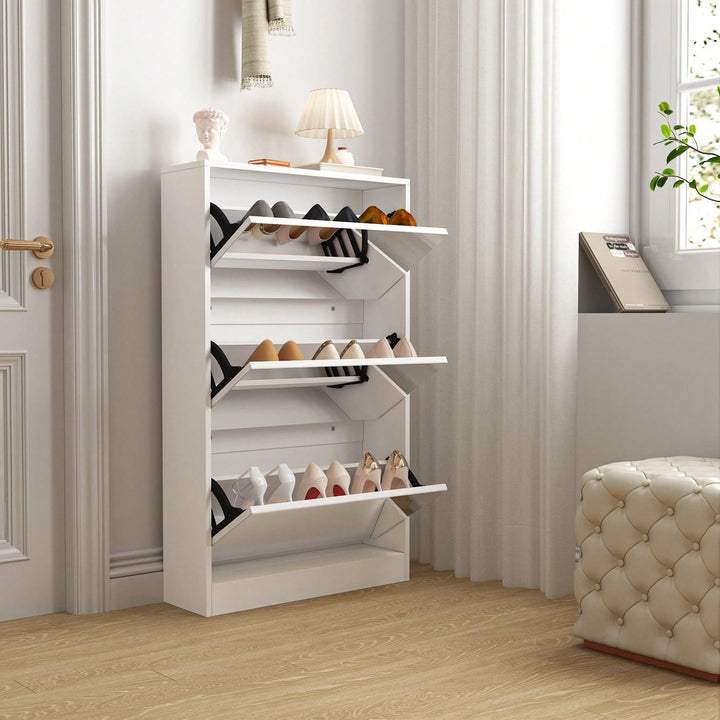 Sleek Shoe Cabinet With Mirror And 3 Flip Drawers For Stylish Entryway Storage Image 4