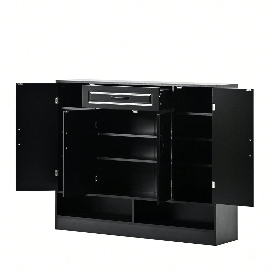 Sleek Modern Shoe Cabinet With Adjustable Shelves Minimalist Storage Organizer For Space-Saving Design Black Image 4