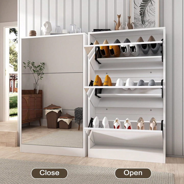 Sleek Shoe Cabinet With Mirror And 3 Flip Drawers For Stylish Entryway Storage Image 6