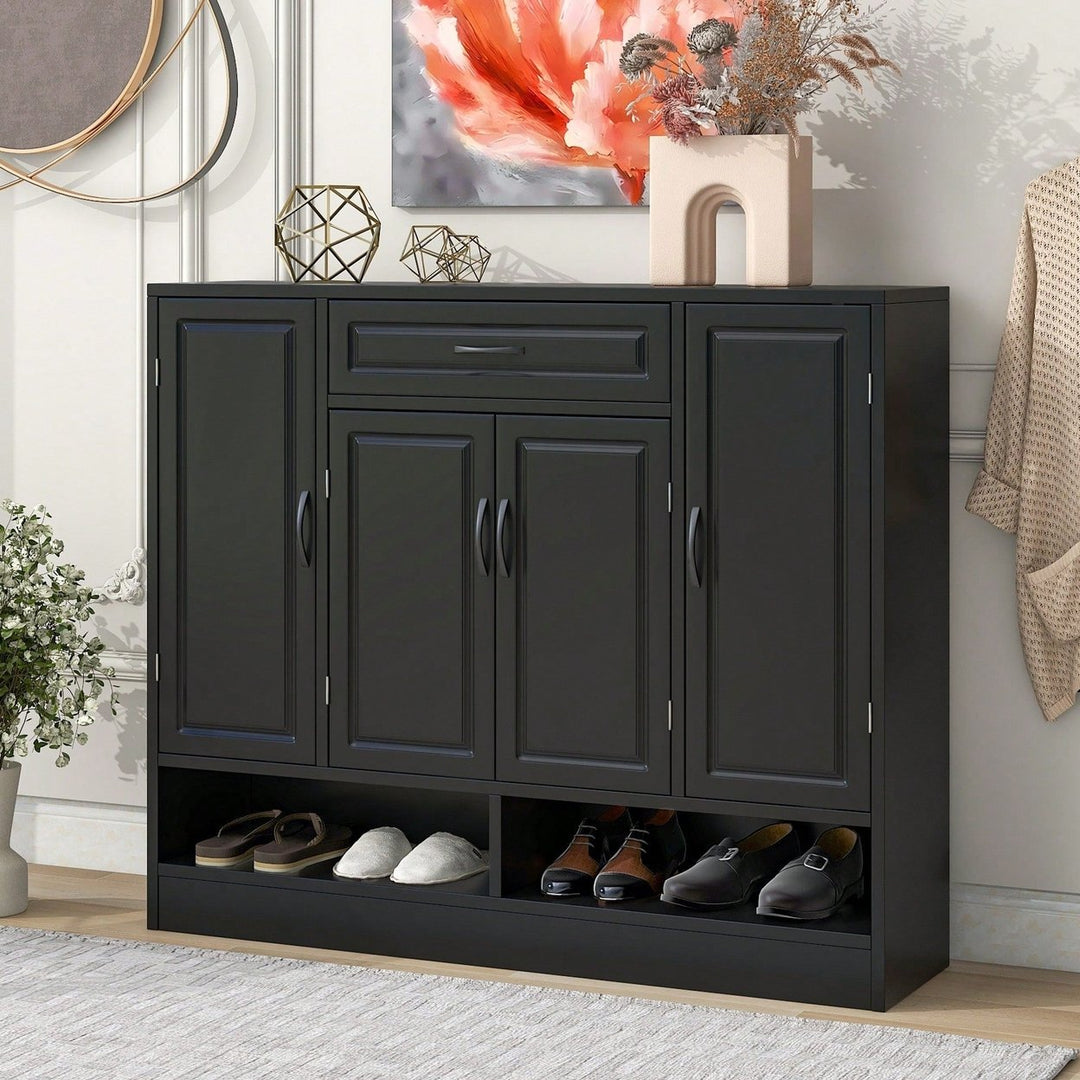 Sleek Modern Shoe Cabinet With Adjustable Shelves Minimalist Storage Organizer For Space-Saving Design Black Image 6