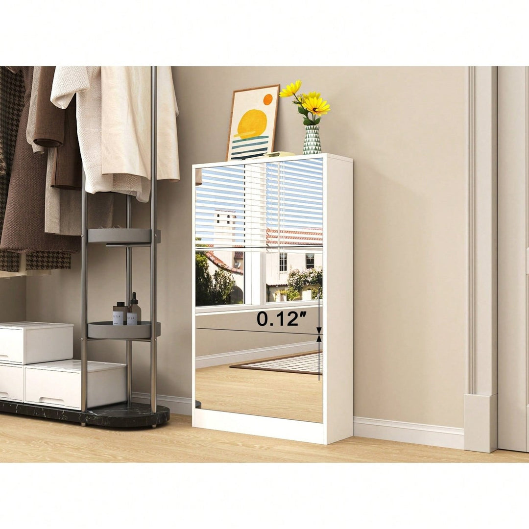 Sleek Shoe Cabinet With Mirror And 3 Flip Drawers For Stylish Entryway Storage Image 8