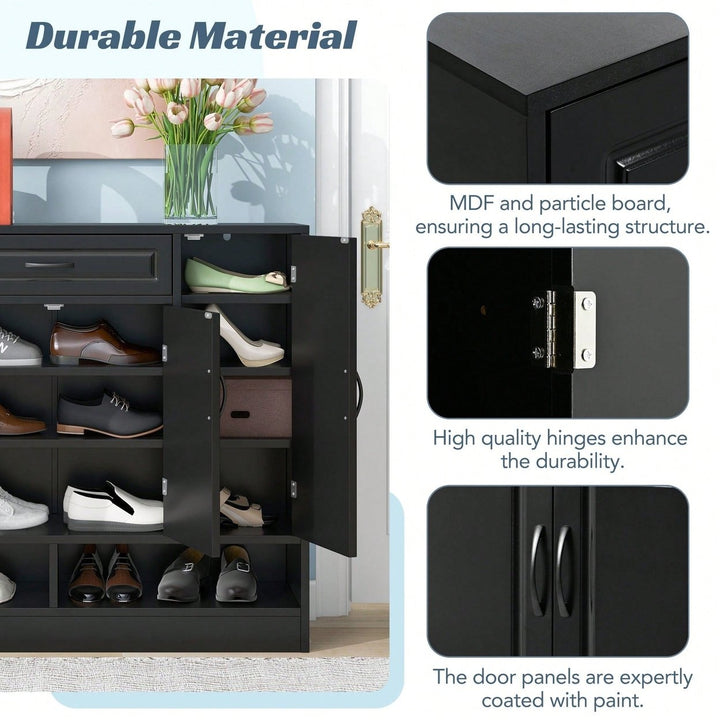 Sleek Modern Shoe Cabinet With Adjustable Shelves Minimalist Storage Organizer For Space-Saving Design Black Image 10