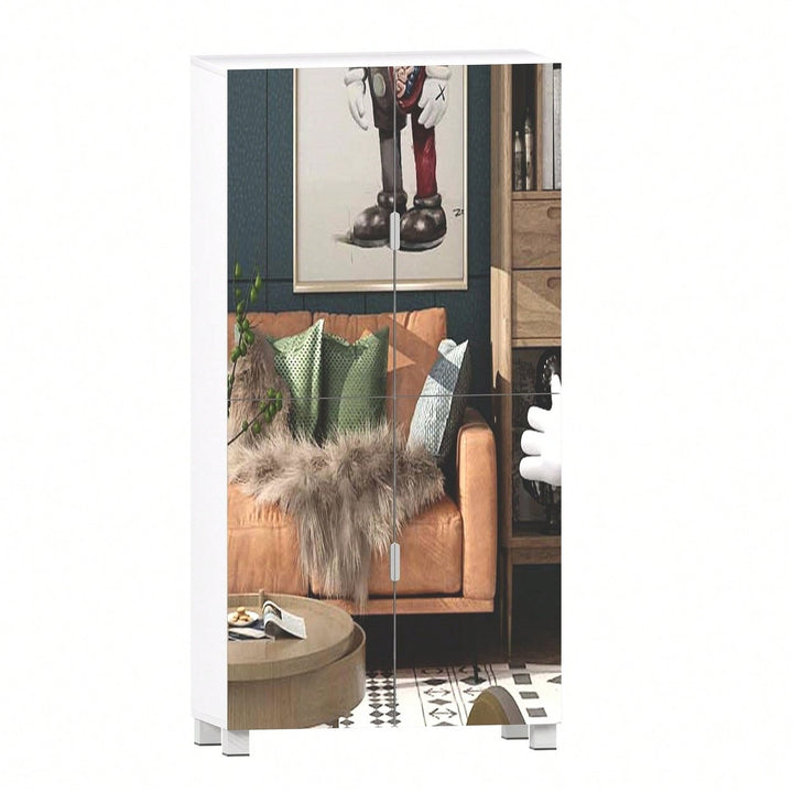 Spacious Shoe Storage Cabinet With Mirror For Entryway And Living Room, 4 Drawer Wardrobe Closet With Mirrors For Image 4