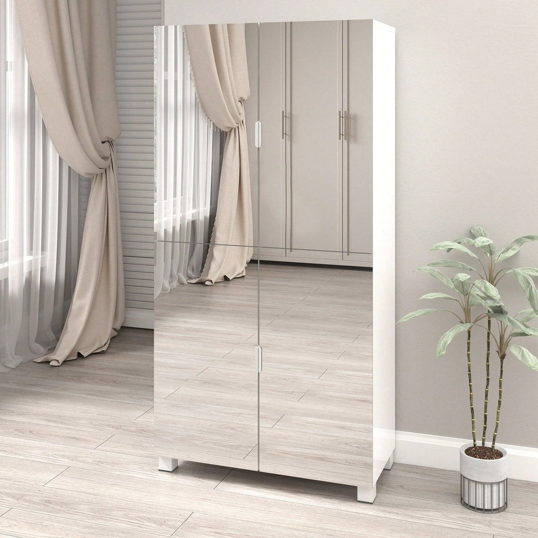 Spacious Shoe Storage Cabinet With Mirror For Entryway And Living Room, 4 Drawer Wardrobe Closet With Mirrors For Image 6