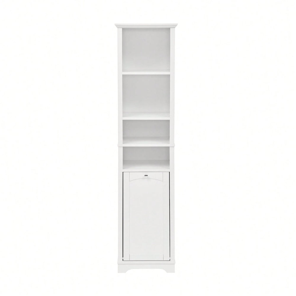 Tall Bathroom Storage Cabinet with Adjustable Shelves and Laundry Hamper Versatile Organizer for Small Spaces in White Image 2