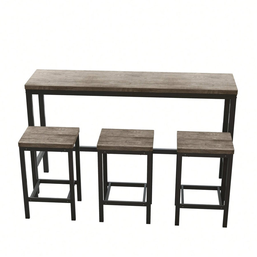 Stylish Modern Kitchen Dining Table Set With 3 Stools Easy Assembly Gray Finish Image 1