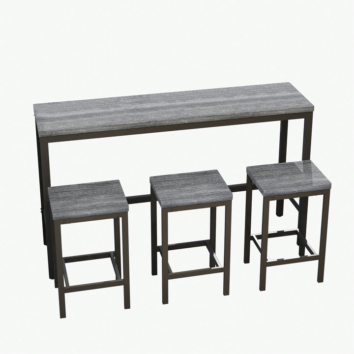 Stylish Modern Kitchen Dining Table Set With 3 Stools Easy Assembly Gray Finish Image 2