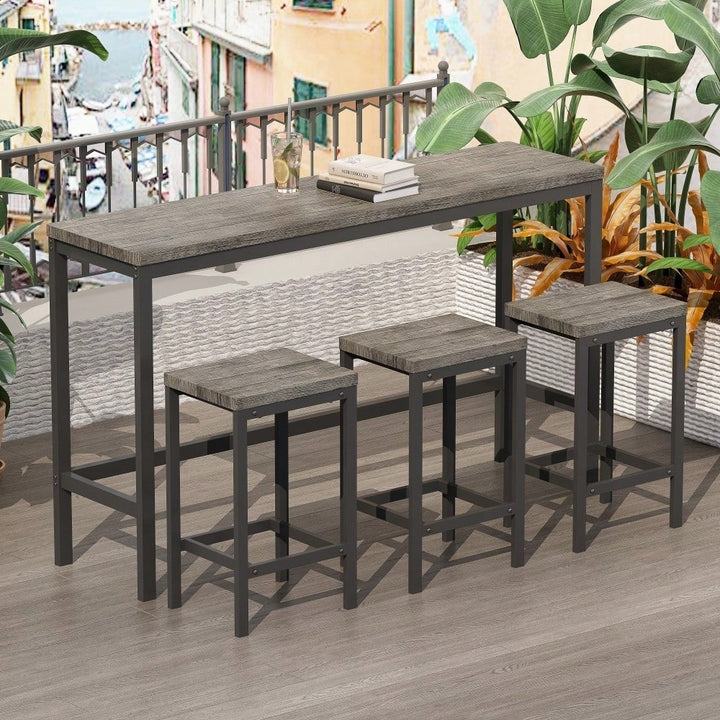 Stylish Modern Kitchen Dining Table Set With 3 Stools Easy Assembly Gray Finish Image 3