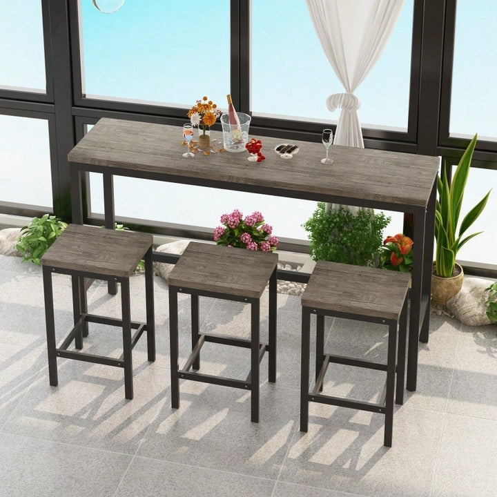 Stylish Modern Kitchen Dining Table Set With 3 Stools Easy Assembly Gray Finish Image 5