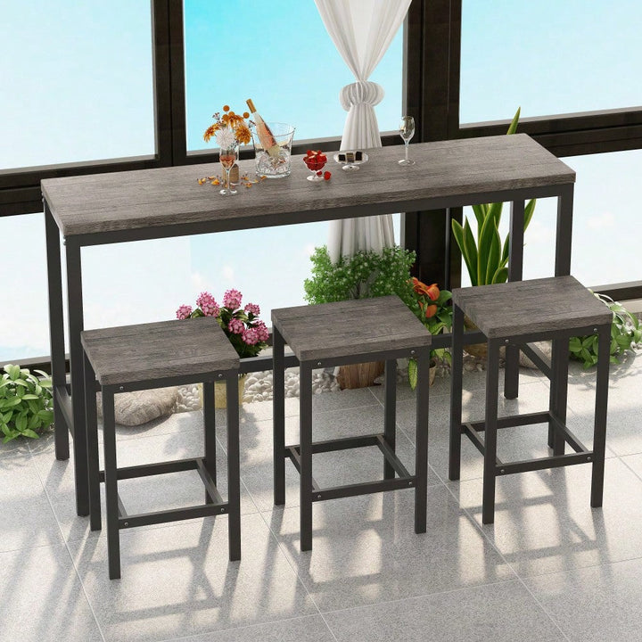 Stylish Modern Kitchen Dining Table Set With 3 Stools Easy Assembly Gray Finish Image 6