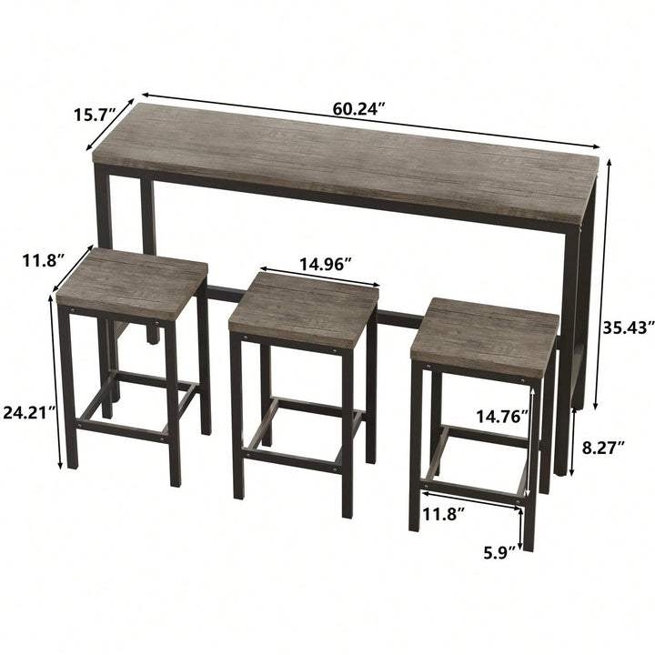 Stylish Modern Kitchen Dining Table Set With 3 Stools Easy Assembly Gray Finish Image 7