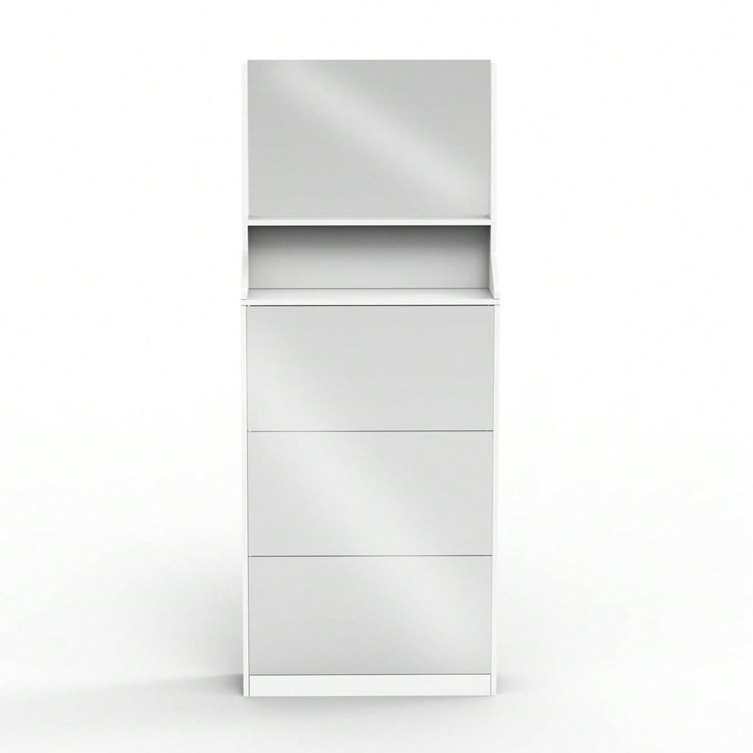 Stylish Vertical Shoe Storage Cabinet With 3 Mirrors For Entryway And Bedroom In White Finish Image 1