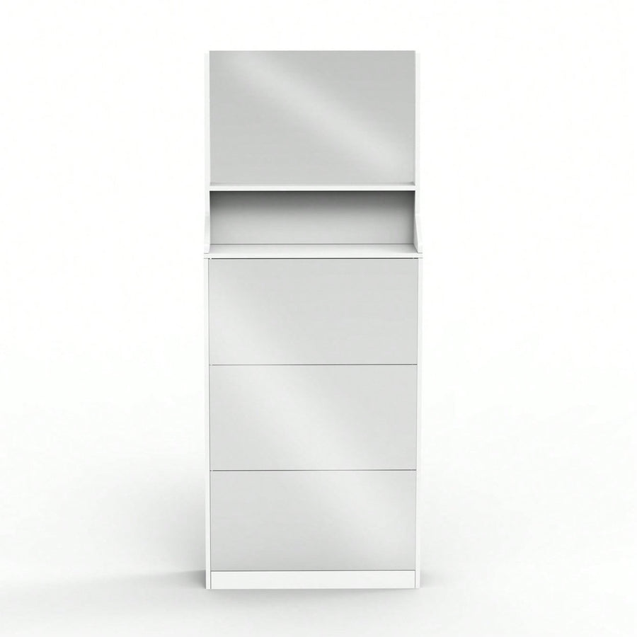 Stylish Vertical Shoe Storage Cabinet With 3 Mirrors For Entryway And Bedroom In White Finish Image 1