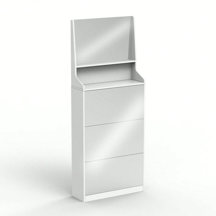 Stylish Vertical Shoe Storage Cabinet With 3 Mirrors For Entryway And Bedroom In White Finish Image 2