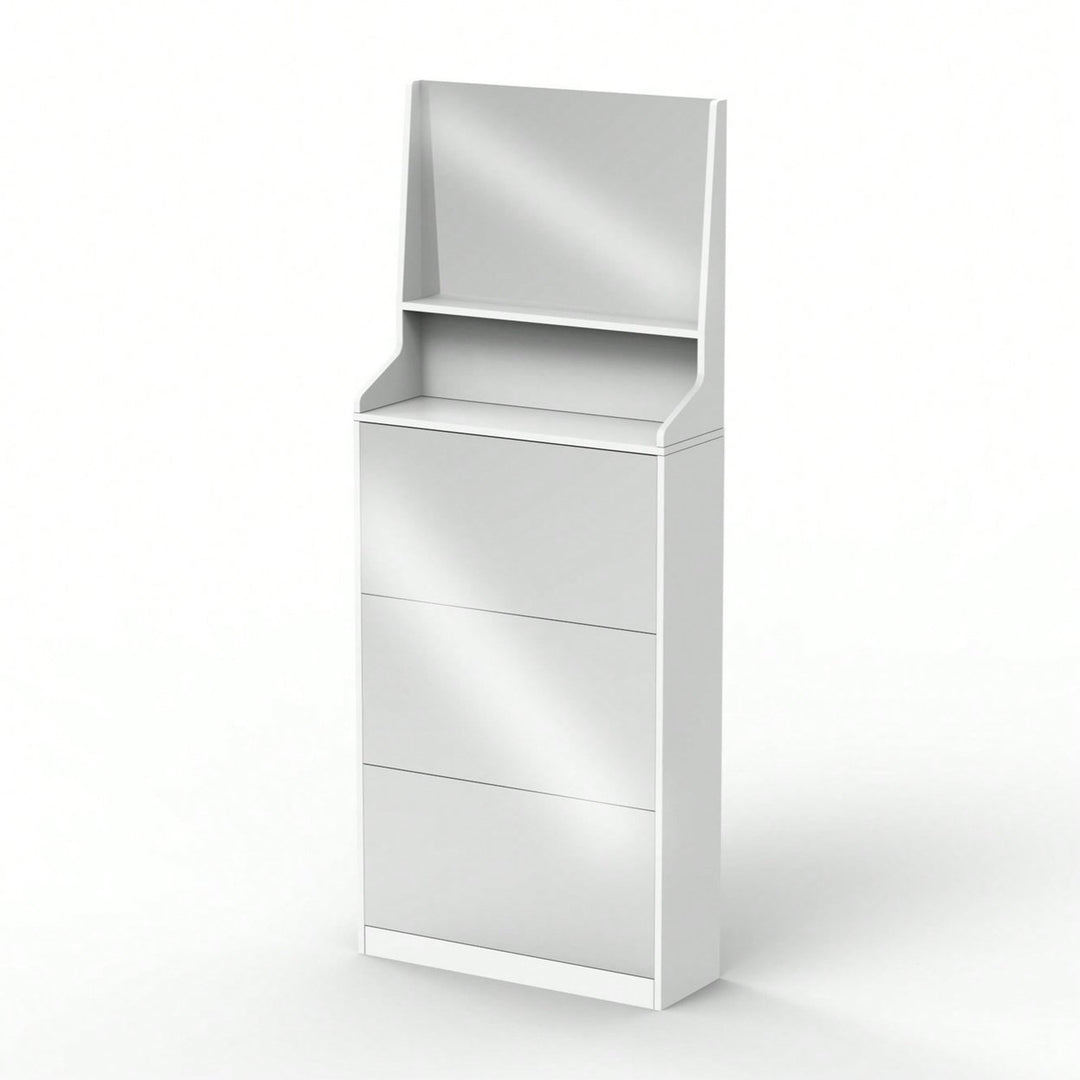 Stylish Vertical Shoe Storage Cabinet With 3 Mirrors For Entryway And Bedroom In White Finish Image 3