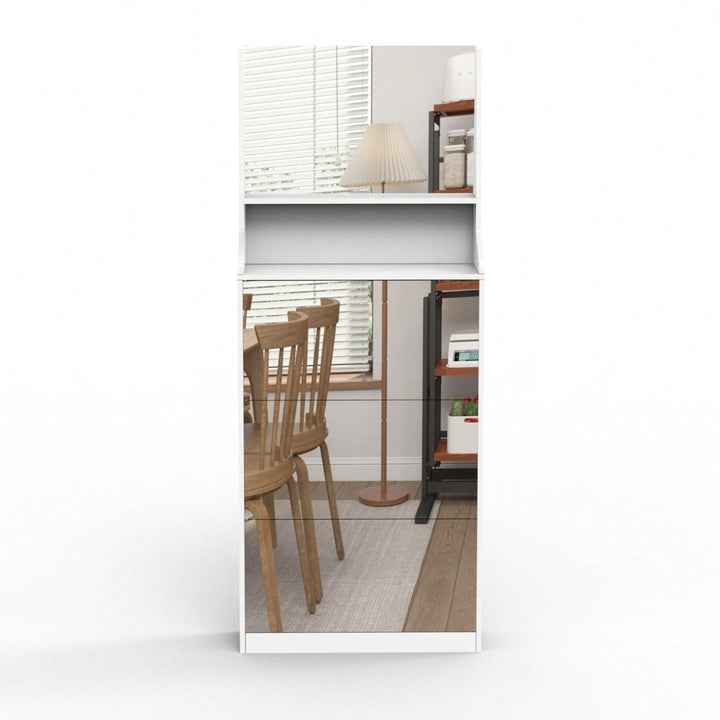 Stylish Vertical Shoe Storage Cabinet With 3 Mirrors For Entryway And Bedroom In White Finish Image 6