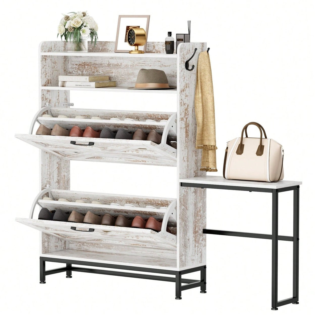 Stylish White Shoe Cabinet For Entryway And Balcony Storage With Large Capacity Shoe Rack Image 2