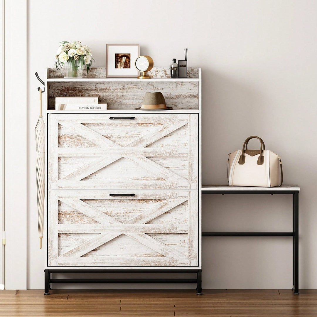 Stylish White Shoe Cabinet For Entryway And Balcony Storage With Large Capacity Shoe Rack Image 3