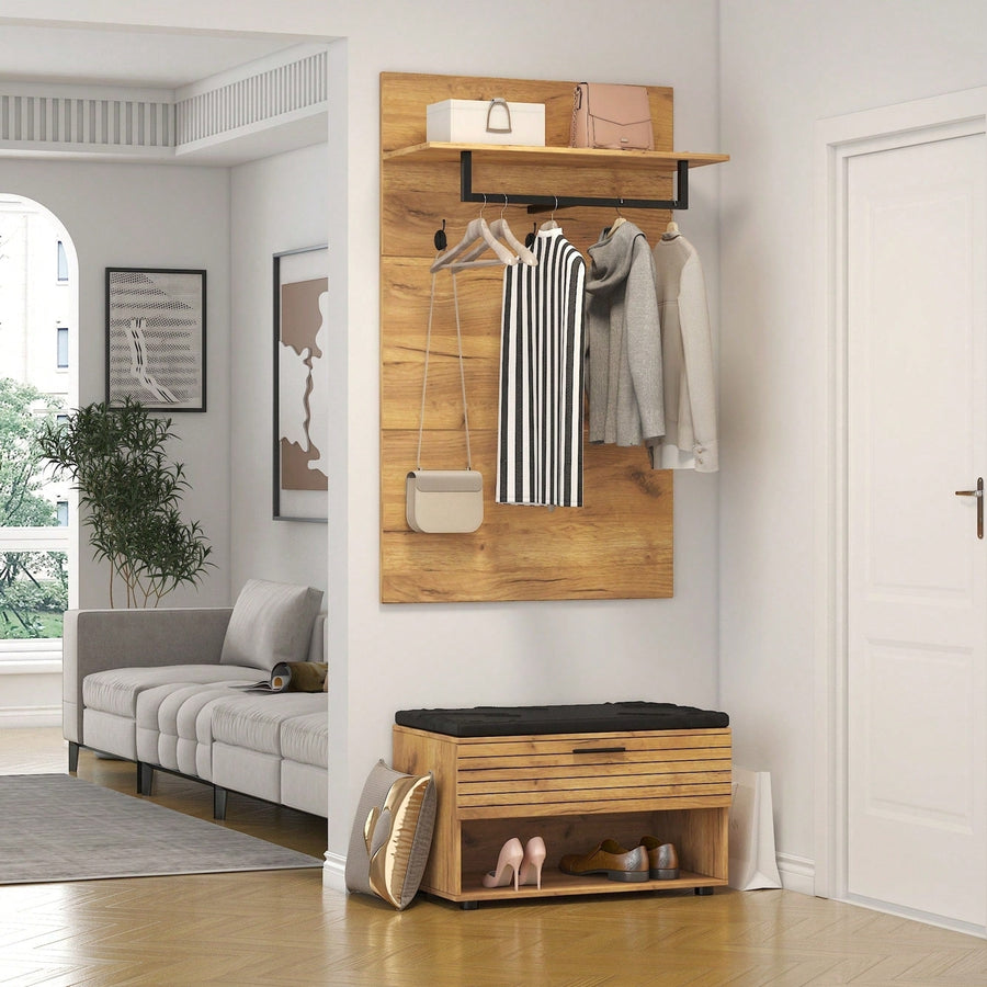 Stylish Entryway Shoe Cabinet With Modern Coat Rack And 3 Hooks For Organized Hallway Storage Image 1