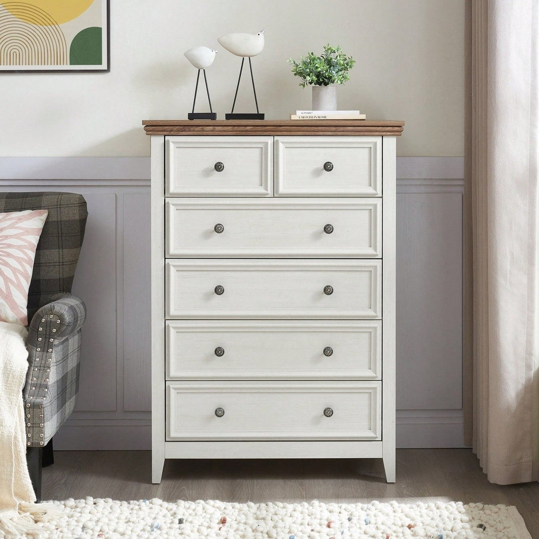 Stylish 6 Drawer Dresser For Bedroom And Living Room - Versatile Storage Solution For Clothes And Organizers In Beige Image 1