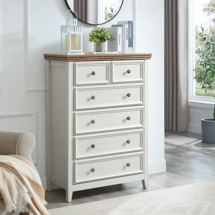 Stylish 6 Drawer Dresser For Bedroom And Living Room - Versatile Storage Solution For Clothes And Organizers In Beige Image 4