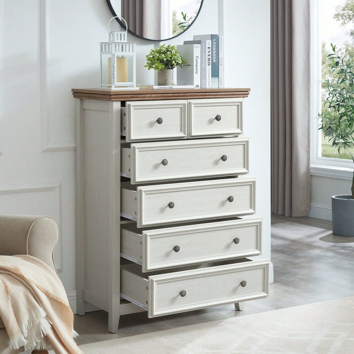 Stylish 6 Drawer Dresser For Bedroom And Living Room - Versatile Storage Solution For Clothes And Organizers In Beige Image 5