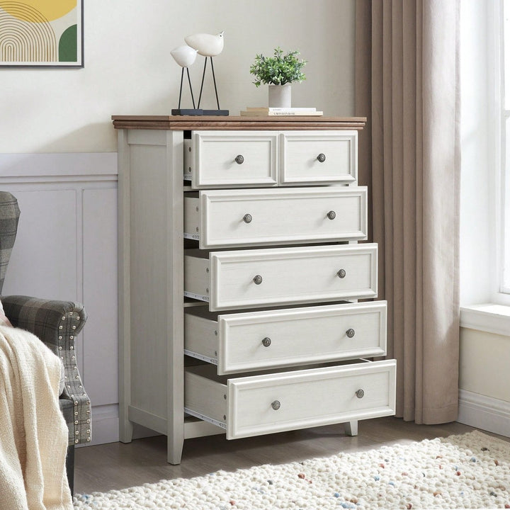 Stylish 6 Drawer Dresser For Bedroom And Living Room - Versatile Storage Solution For Clothes And Organizers In Beige Image 6