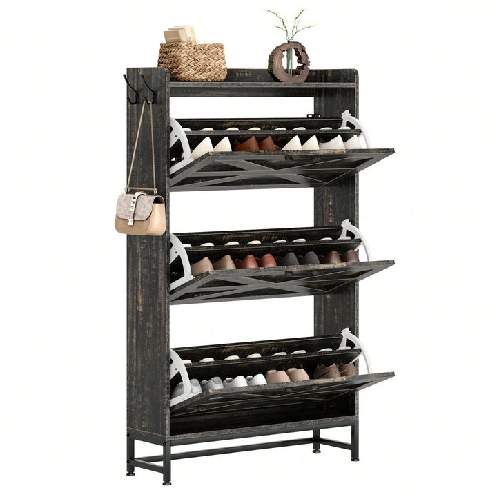 Stylish Grey Shoe Cabinet For Entryway And Balcony Storage, Large Capacity Shoe Rack For Organized Footwear Image 2