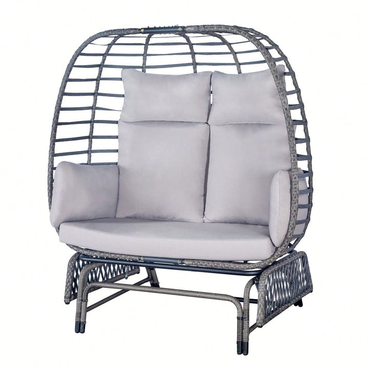 Two Person Swing Egg Chair With Rocking Glide Frame And Comfortable Cushion Image 2