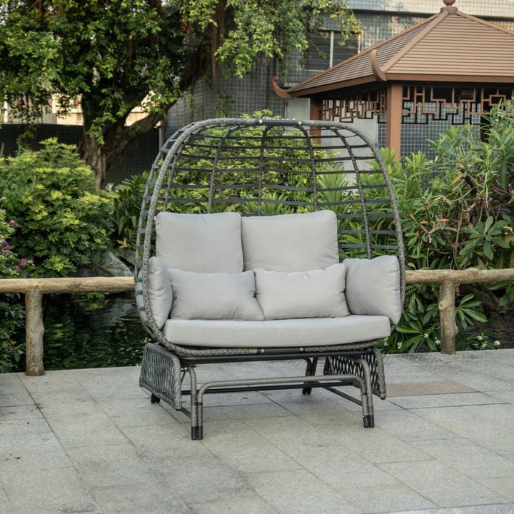 Two Person Swing Egg Chair With Rocking Glide Frame And Comfortable Cushion Image 4