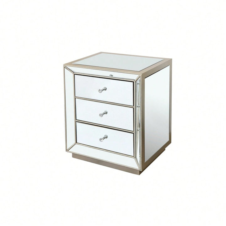 Three Drawer Silver Mirror Cabinet 22 Inch Wide 16 Inch Deep 26.8 Inch High Image 2