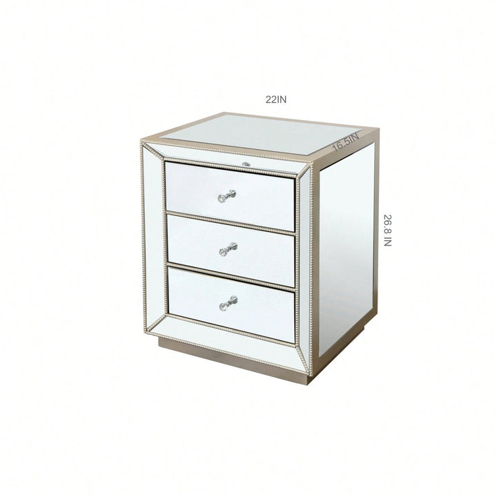 Three Drawer Silver Mirror Cabinet 22 Inch Wide 16 Inch Deep 26.8 Inch High Image 3