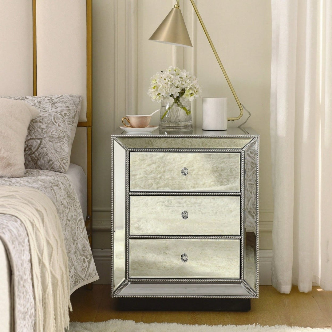 Three Drawer Silver Mirror Cabinet 22 Inch Wide 16 Inch Deep 26.8 Inch High Image 5