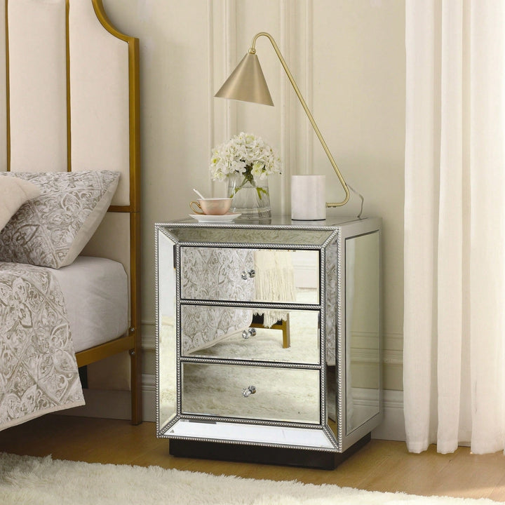 Three Drawer Silver Mirror Cabinet 22 Inch Wide 16 Inch Deep 26.8 Inch High Image 6