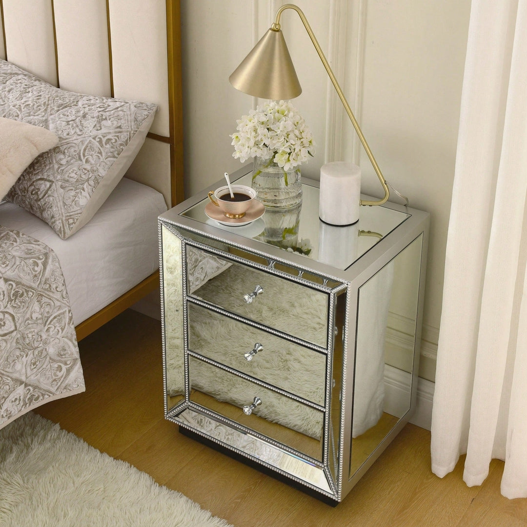 Three Drawer Silver Mirror Cabinet 22 Inch Wide 16 Inch Deep 26.8 Inch High Image 7