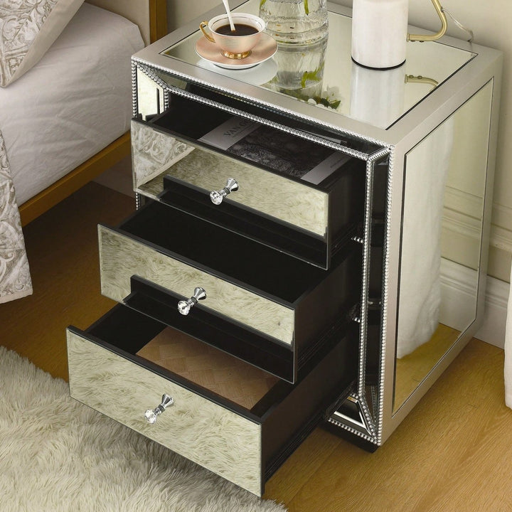 Three Drawer Silver Mirror Cabinet 22 Inch Wide 16 Inch Deep 26.8 Inch High Image 8