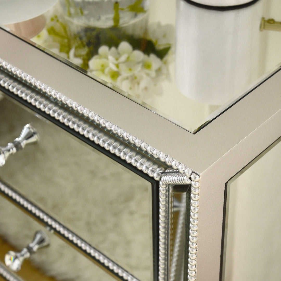 Three Drawer Silver Mirror Cabinet 22 Inch Wide 16 Inch Deep 26.8 Inch High Image 9