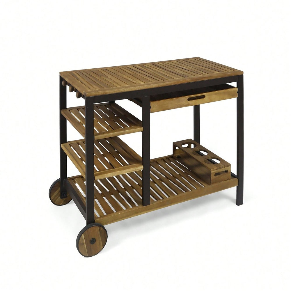 Wood And Metal Bar Cart For Stylish Home Entertaining And Storage Solutions Image 2