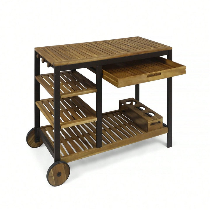 Wood And Metal Bar Cart For Stylish Home Entertaining And Storage Solutions Image 3