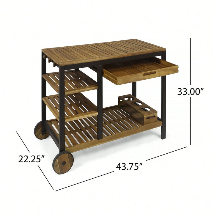 Wood And Metal Bar Cart For Stylish Home Entertaining And Storage Solutions Image 7