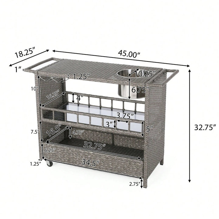 Wicker Bar Cart With Wheels For Outdoor And Indoor Entertaining Image 7