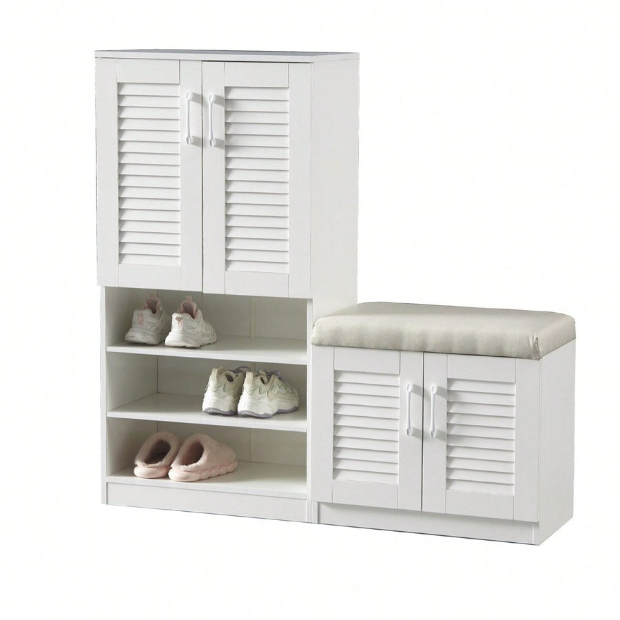 Versatile Shoe Storage Cabinet with Bench Adjustable Shelves Cushioned Entryway Shoe Bench Freestanding Rack for Hallway Image 1