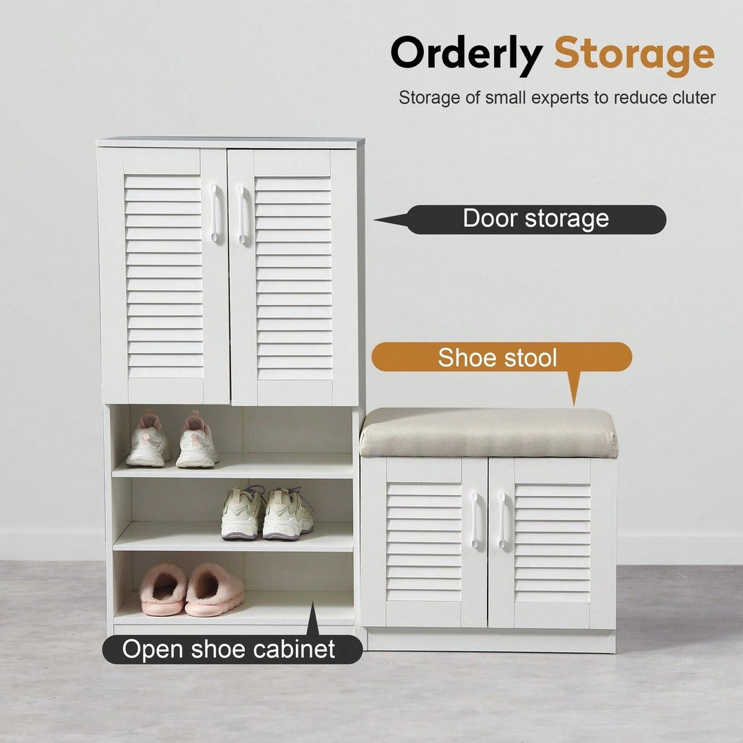 Versatile Shoe Storage Cabinet with Bench Adjustable Shelves Cushioned Entryway Shoe Bench Freestanding Rack for Hallway Image 7