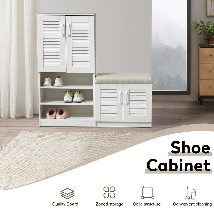 Versatile Shoe Storage Cabinet with Bench Adjustable Shelves Cushioned Entryway Shoe Bench Freestanding Rack for Hallway Image 9