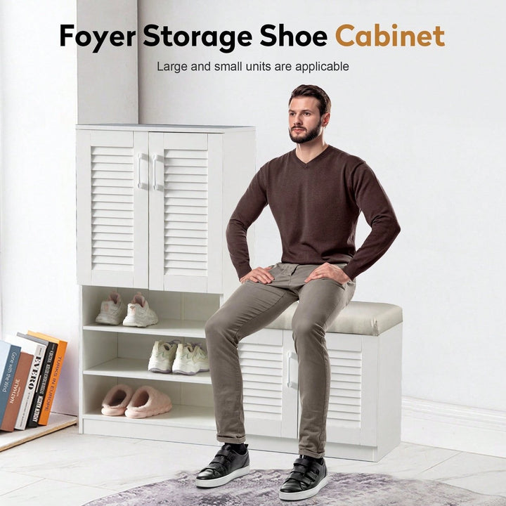 Versatile Shoe Storage Cabinet with Bench Adjustable Shelves Cushioned Entryway Shoe Bench Freestanding Rack for Hallway Image 10